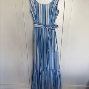 Blue and White Striped Maxi Dress